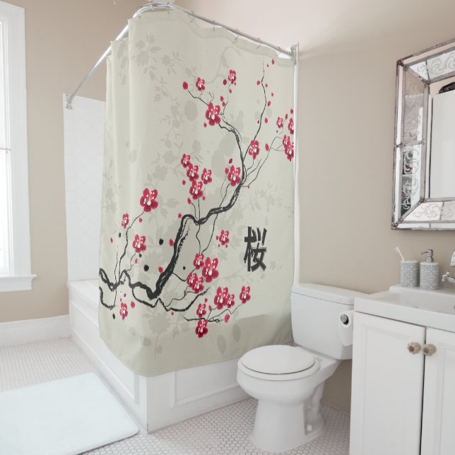Rideaux De Douche Style oriental Sakura Cherry Blossom Art (En situation)