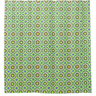 Rideaux De Douche Style rétro motif géométrique vert et bleu