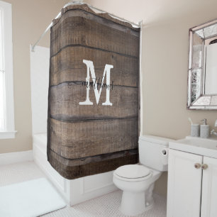 Rideaux De Douche Style rustique bois Monogramme Chêne Campagne Agri
