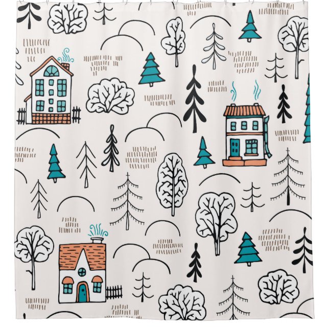 Rideaux De Douche Style scandinave Maisons Motif forestier (Devant)
