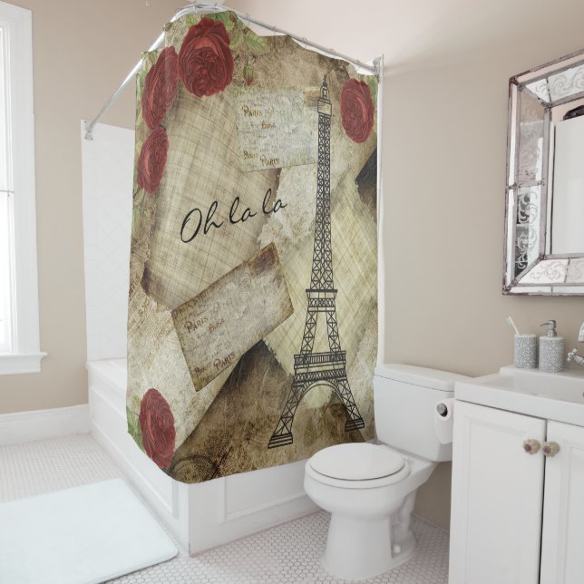Rideaux De Douche Style vintage Paris (En situation)