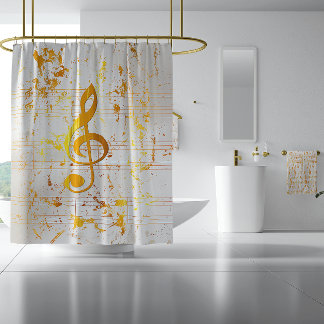 Rideaux De Douche Stylish Golden Harmony Musical Chaos ivoire