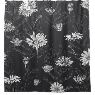 Rideaux De Douche Stylo noir Chamomile : Croquis floral.