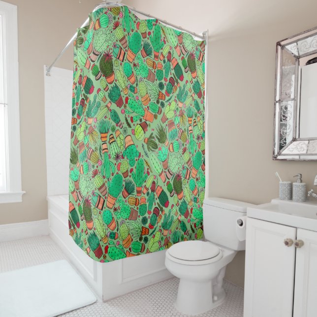 Rideaux De Douche Succulent Cactus Pots Plante Vert Cactus Jardin (En situation)