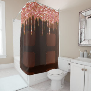 Rideaux De Douche Sucreries Fille Rose Pailleté Chocolat Coulant