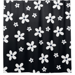 Rideaux De Douche Summer Boho Black White Daisy Flowers