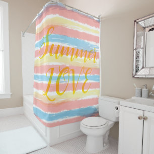 Rideaux De Douche Summer Love Pastel Blue Rose Yellow Stripes Douche