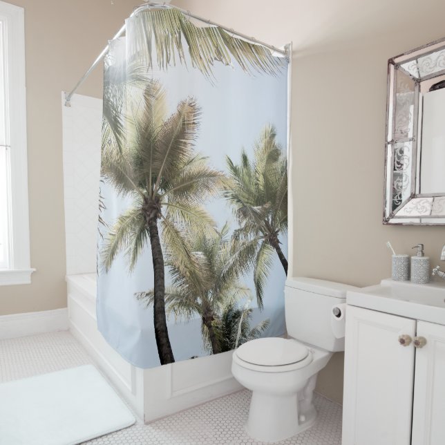 Rideaux De Douche Sunlit Palm Jungle #1 #tropical #wall #art (En situation)