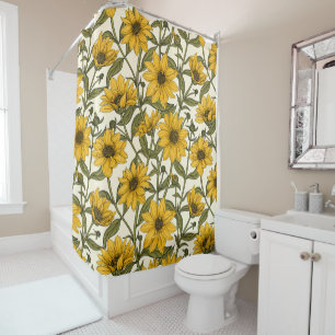 Rideaux De Douche Sunroot, tournesol sauvage sur blanc