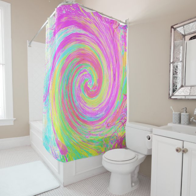 Rideaux De Douche Super Abstrait rose et bleu liquide (En situation)