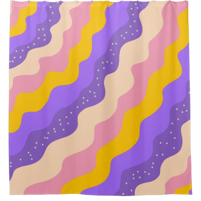Rideaux De Douche Super  de rayure céleste jaune violet Abstraite (Devant)