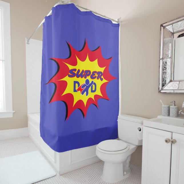 Rideaux De Douche Super Hero Papa Fête des pères de livre comique (En situation)