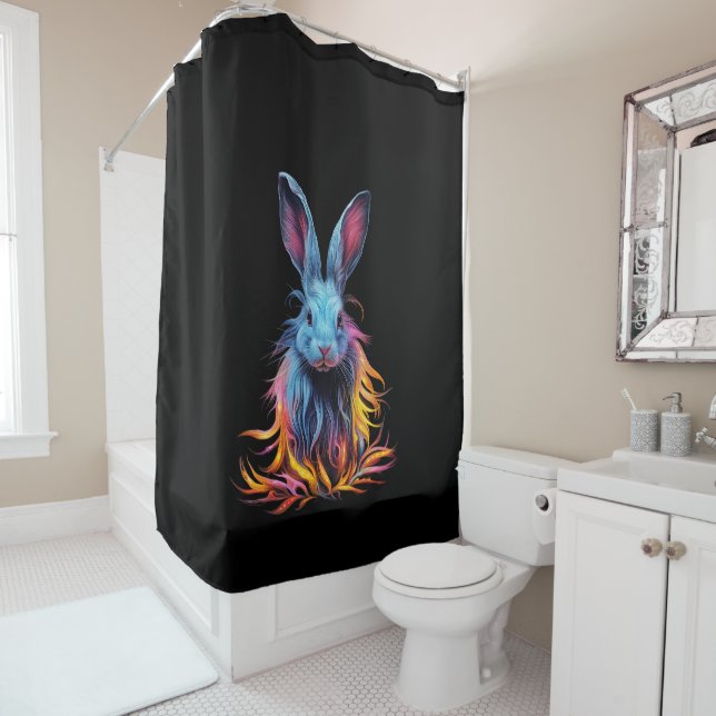 Rideaux De Douche Superbe Lapin Bleu en feu (En situation)