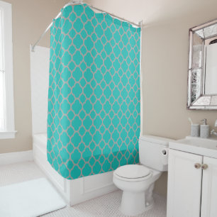 Rideaux De Douche Superbe Motif de Quatrefoil Turquoise et Gris