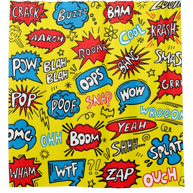 Rideaux De Douche Superhero Saga : Motifs comiques mignons (Devant)