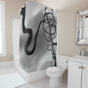 Rideaux De Douche Sur la grille : gris Abstrait, noir et blanc