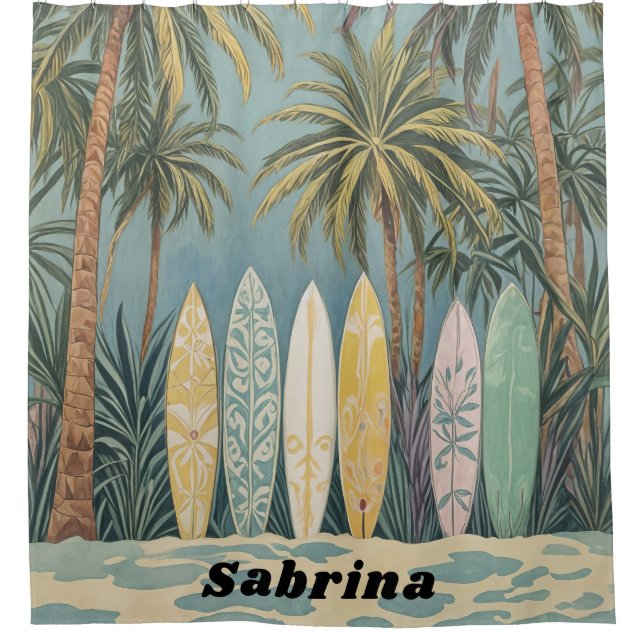 Rideaux De Douche Surf Up, Style Pastel Personnalisé (Devant)