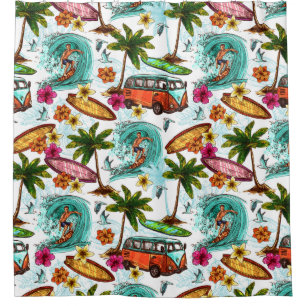 Rideaux De Douche Surf/van Retro