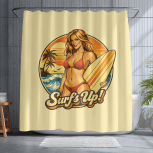 Rideaux De Douche Surf's Up Bikini Pin-Up Graphisme de Magasin Rét
