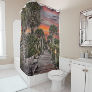 Rideaux De Douche Surreal Sunset Beach Boardwalk