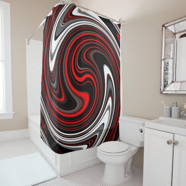 Rideaux De Douche Swirl à peinture rouge noire (En situation)