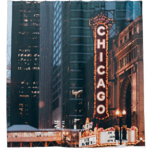 Rideaux De Douche SYMBOLE Chicago Illinois Neon À La Nuit