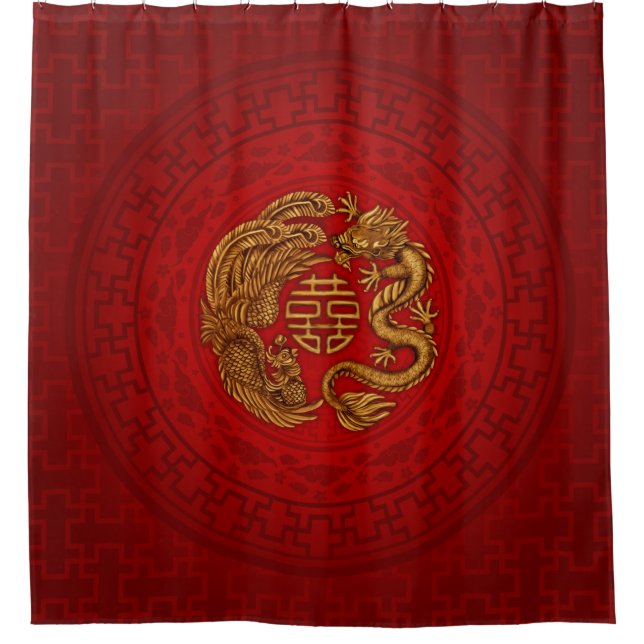 Rideaux De Douche Symbole du Bonheur avec Phoenix et Dragon (Devant)