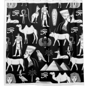 Rideaux De Douche Symbole Hiéroglyphique d'Égypte ancienne Motif