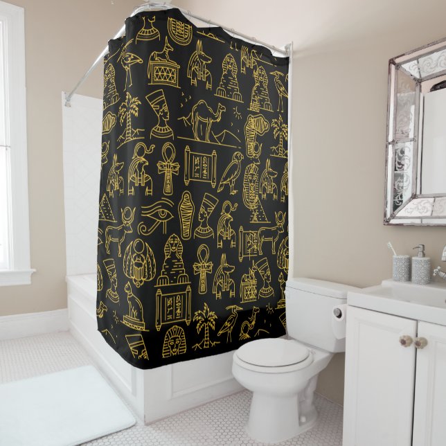 Rideaux De Douche SYMBOLE HIÉROglyphique égyptien Motif (En situation)