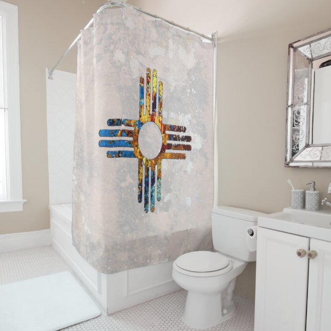 Rideaux De Douche Symbole Sun Zia du Nouveau-Mexique (En situation)