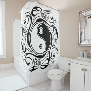 Rideaux De Douche Symbole Yin & Yang Tatouage Noir et Blanc