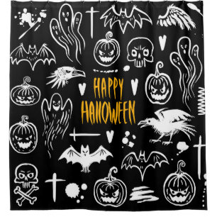Rideaux De Douche Symboles d'Halloween dessinés à la main, collectio