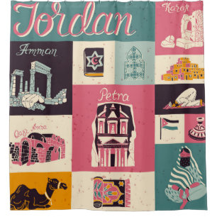 Rideaux De Douche Symboles illustrés de la culture jordanienne