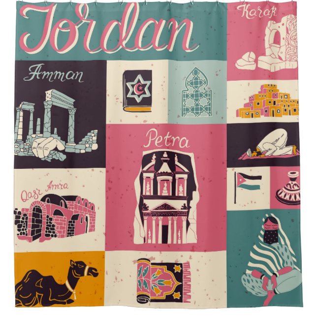 Rideaux De Douche Symboles illustrés de la culture jordanienne (Devant)