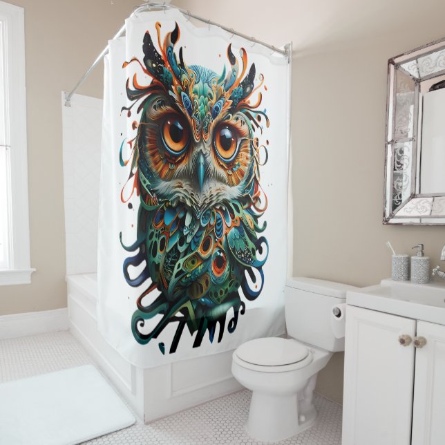 Rideaux De Douche "Symétrie mystique : L'art du hibou vivant" (En situation)