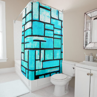 Rideaux De Douche Tableau Carré géométrique turquoise