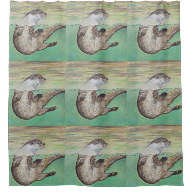 Rideaux De Douche Tableau de la loutre de rivière joueuse (Devant)