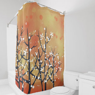 Rideaux De Douche Tableau paysage de printemps de la floraison noire