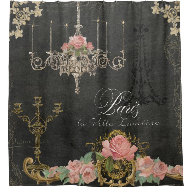 Rideaux De Douche Tableau rose parisien romantique de lustre de (Devant)