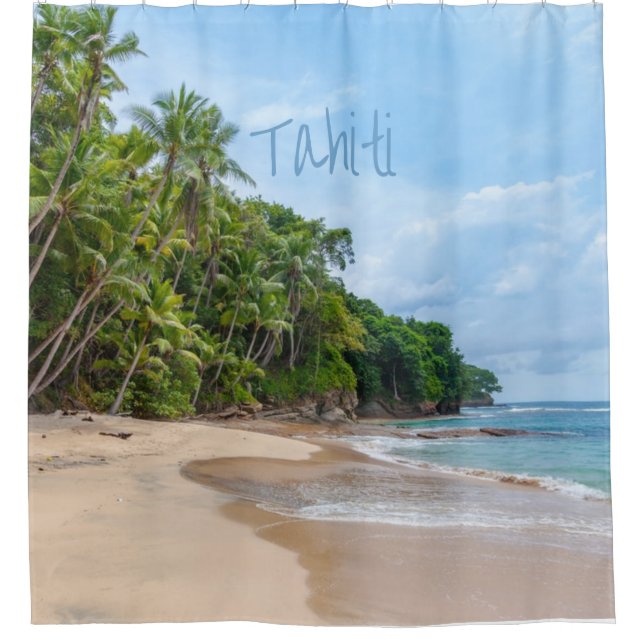 Rideaux De Douche Tahiti Sand Beach Ciel bleu Palmiers (Devant)