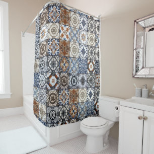 Rideaux De Douche Talavera Mexicaine Carrelage Motif Bleu Brown