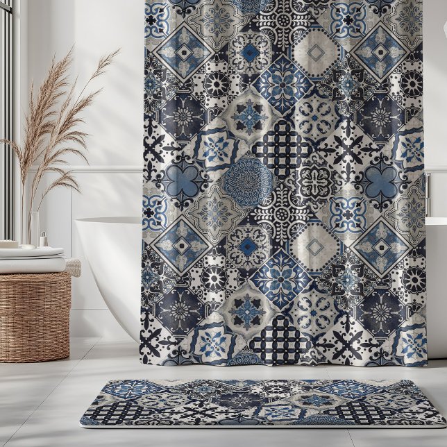 Rideaux De Douche Talavera Tles Navy Cobalt Ciel Bleu Gris (Créateur téléchargé)