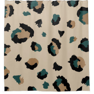 Rideaux De Douche Tan clair Empreinte de léopard et Turquoise