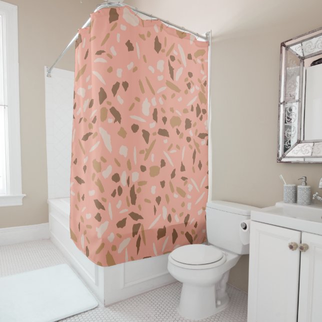 Rideaux De Douche Tapis Beige Tan Brown Terrazzo Marbre Motif (En situation)