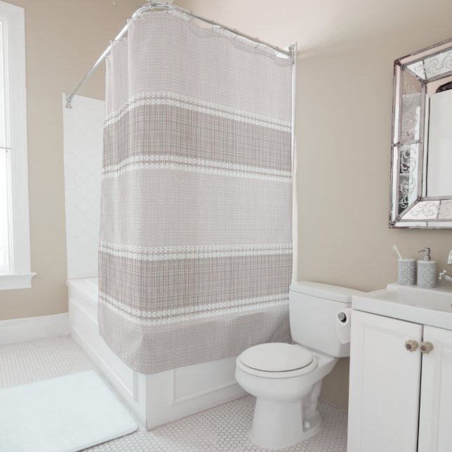 Rideaux De Douche Tartan beige et marron. (En situation)