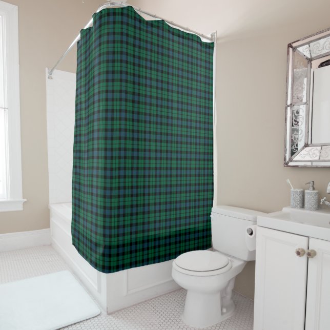 Rideaux De Douche Tartan écossais MacKay, vert, bleu et noir (En situation)