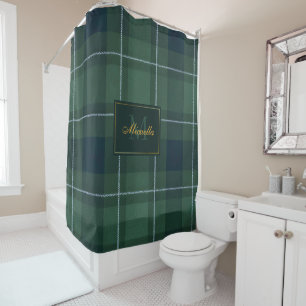 Rideaux De Douche Tartan Polo Plaid Vintage Monogram Vert Foncé
