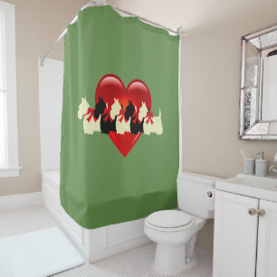 Rideaux De Douche Tartan vert écossais/ rouge cœur/ Sauge/ Zazzle du
