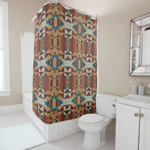 Rideaux De Douche Taupe Brown Turquoise bleu vert Motif d'art tribal