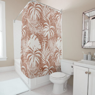 Rideaux De Douche Taupe de Rose Feuille Palm blanc